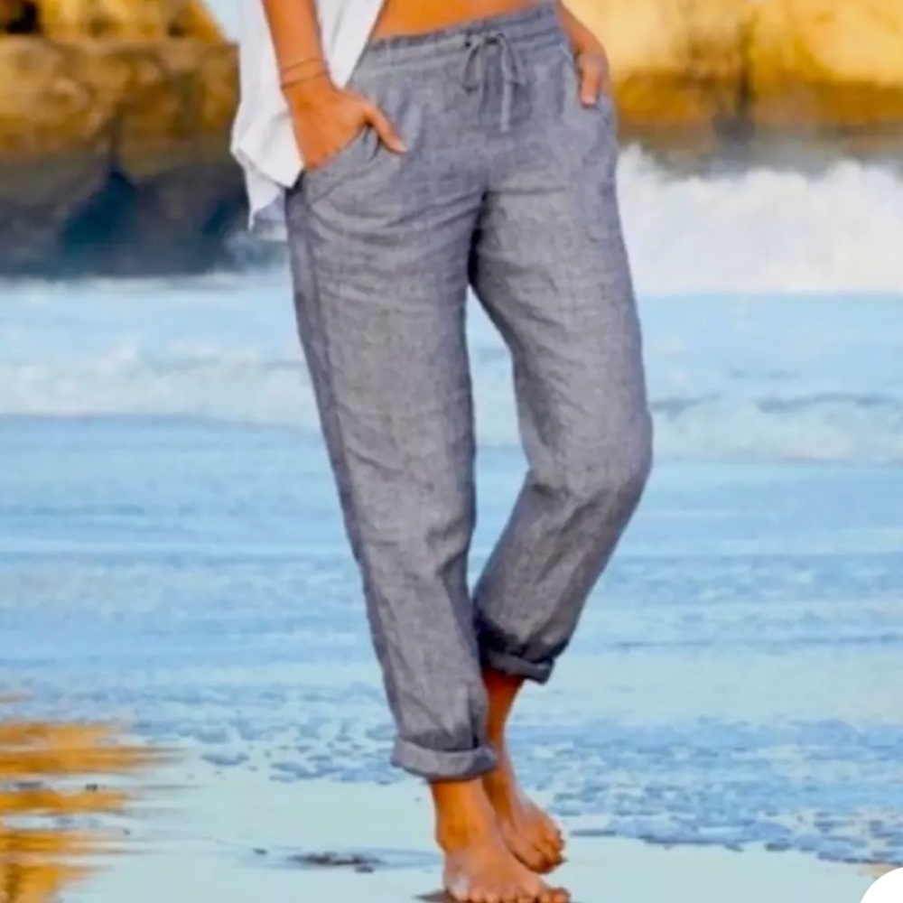 Athleta Gray Heathered Linen Pants in Flint Gray Size 2